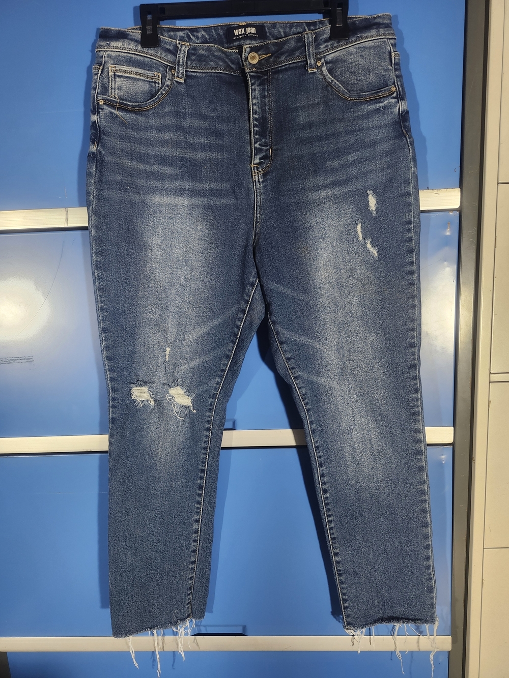 WAX Jean Distressed High-Rise Cropped Skinny Jeans - Blue - Size 16